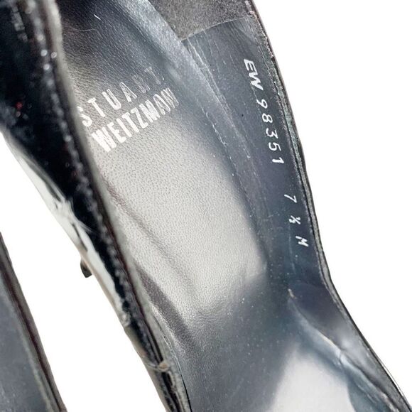 Stuart Weitzman Black Croc Embossed Patent Leather Pointed Toe Pumps Size 7.5 M - Picture 8 of 11